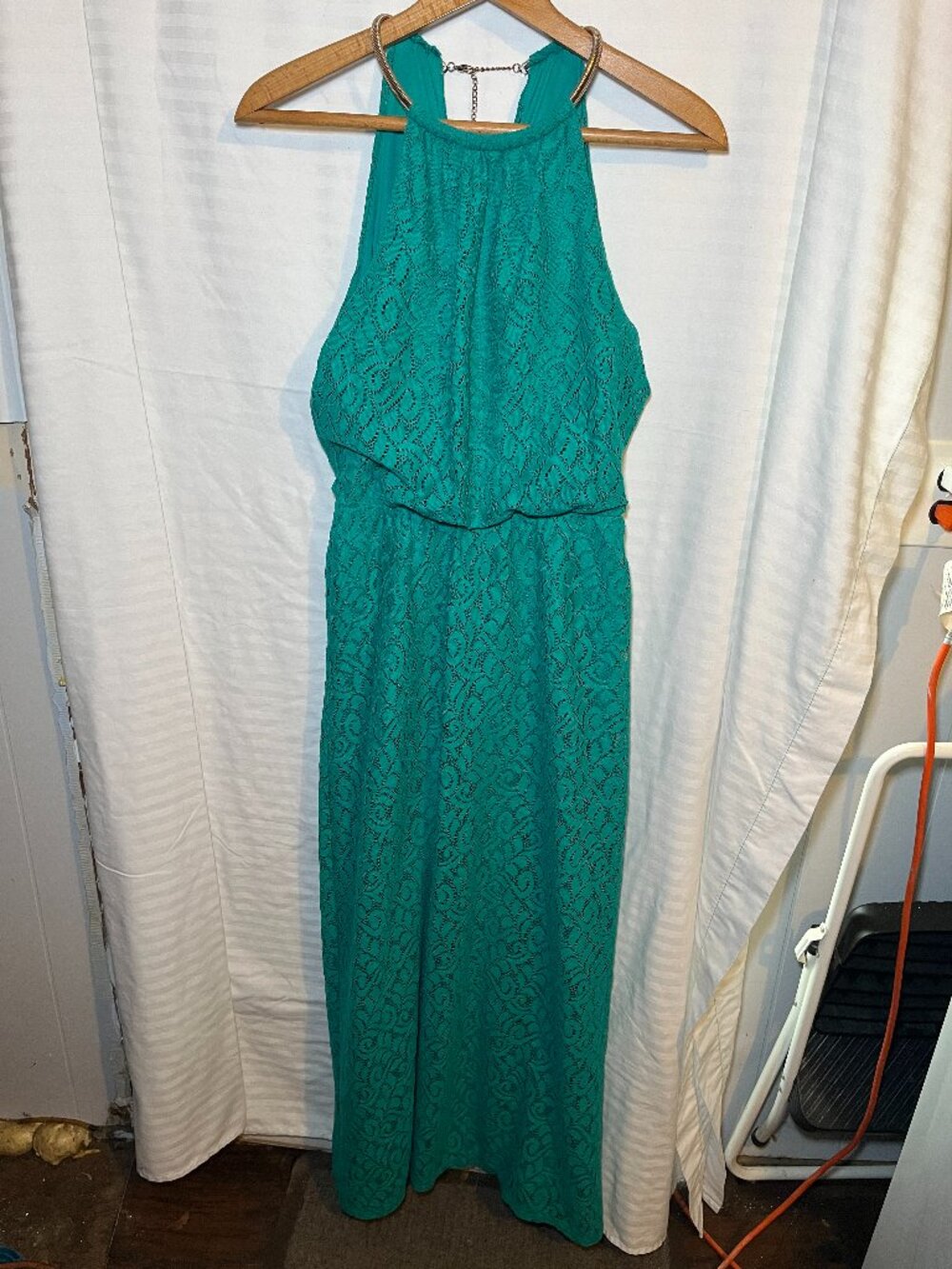 Bisou Bisou Teal Lace Halter Maxi Dress Size 4